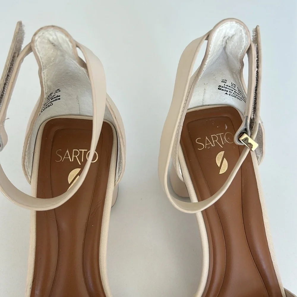 SARTO BY FRANCO SARTO Lusso Ankle Strap Block Heel Sandal Bone Color Size 8